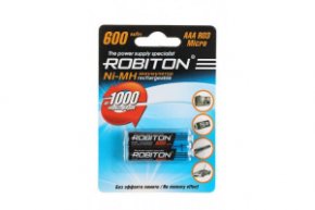Аккумулятор ROBITON MH03-2BL, Ni-MH, типоразмер AAA,  600 мАч, 1.2V, до 1000 перезарядок.