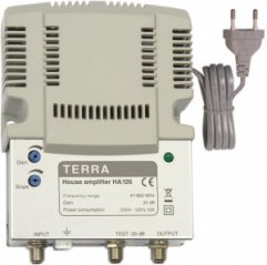 Усилитель TERRA HA 126, подъездный, 47-862МГц, усиление 34дБ, 101дБмкВ, -20+ 50, 107*148*53мм, 0,6кг